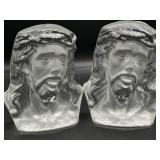 Frosted Glass Jesus Bust Bookends Pair