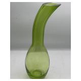 Green Art Glass Swung Neck Vase 15'