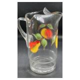 Hand Painted Glass Fruit Pitcher 10x7.5'