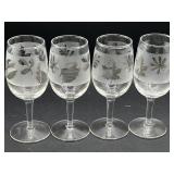Etched Leaf Stemmed Wine Glasses Set 6'