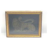 Framed Brass Rubbing of Lion 10.5 x 14'