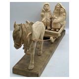 Carved Wood Horse Sleigh Family Scene