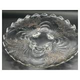 Etched Glass Serving Plate w Floral Design 12'