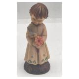Anri Carved Girl w Bird & Flower Figurine 3'