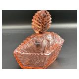 Pink Pressed Glass Covered Dish 6.5 x 6 x 3.75'