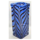 Murano Art Glass Blue Swirl Vase Italy 12 x 5'