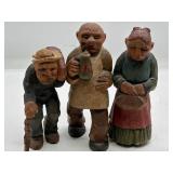 Hand Carved Wood Folk Figures Trio