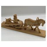 Carved Wood Horse Sleigh Scene USSR 5.25 x 14.25