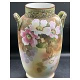 Hand Painted Nippon Floral Vase w Handles