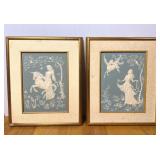 Franklin Lady & Unicorn Framed Art Plaques Pair