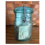 New Vintage Ball Jar Teal Glass Unused NOS