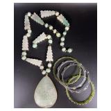 Green Stone Sun God Pendant & Glass Bangle