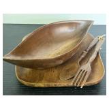 Mahogany Wood Plate, Bowl, Utensils