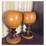 Turned Wood Goblets Pair Vintage Two Tone Cups