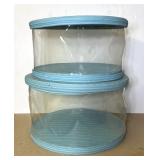 Vintage Plastic Hat Box Pair Mid Century Teal