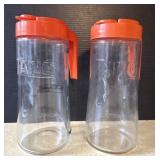 Vintage Tang Glass Juice Pitchers Pair