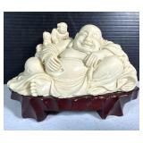 Carved Buddha Figure On Wood Stand