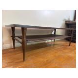 Mid Century Modern Coffee Table Wood Cane Shelf