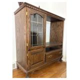 Wood TV Cabinet Leaded Glass Door