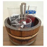 Barrel Nut Bowl & Bar Glasses Vintage Lot