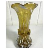 Amber Art Glass Small Speckled Vase