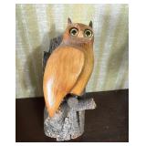 Wood Owl On Natural Wood Base