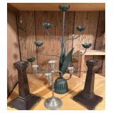Vintage Candlesticks Wood Brass Metal