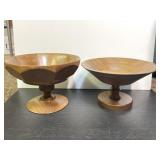 Wood Pedestal Serving Bowl Pair Vintage