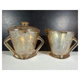 Jeannette Glass Floragold Louisa Creamer Sugar Set