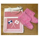 Vintage Tote Bag & Knit Bootie Slippers Pink Pair