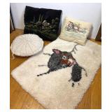Vintage Throw Pillows & Latch Hook Rug