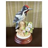 Downy Woodpecker Porcelain Bird On Stand