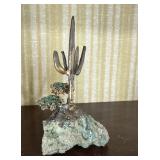 M. Borja Signed Brutalist Brass Cactus Art Stone