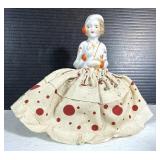 Flapper Girl Pin Cushion Doll Ceramic & Cloth