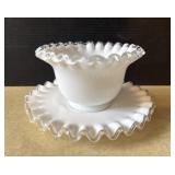 Fenton Glass Silver Crest Ruffled Mayo Milk Bowl