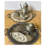 Silverplate & Pewter Serving Trays & Tea Pots