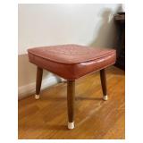Mid Century Vinyl Footstool Wood Legs