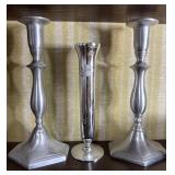 Pewter Candlesticks & Bud Vase