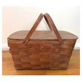 Wood Picnic Basket Vintage Primitive Woven