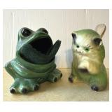 Vintage Frog & Cat Sponge Holder Duo