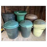 Trash Cans w/ Lids + Leaf Funnel Rubbermaid