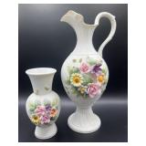 Lefton Bisque Porcelain Pitcher & Vase
