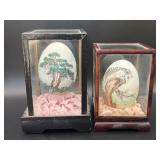 Asian Hand-Painted Egg Art in Display Cases
