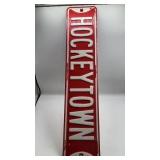 Red & White Metal Hockey Town Sign 6x28"