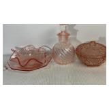 Pink Glass Candy Dish Perfume Bottle & More