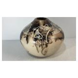 Yellow Corn Horse Hair Pottery Vase 5.5x6.5"