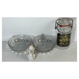 Glass Berry Bowls Raspberry Jar & Mini Teapot