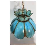 Blue Slag Glass Tulip Chandelier 11x19"