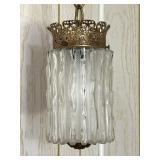 Hanging Ice Glass Swag Lamp Mid Century Regency
