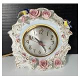 Porcelain Floral Electric Clock with Birds
